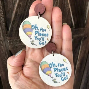 Oh, The Places You’ll Go! Teacher Reading Librarian Die Cut Wood Earrings New